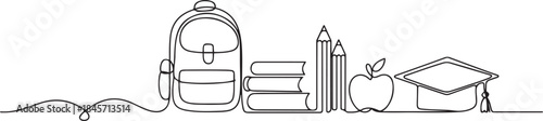 Foto One continuous line drawing of Back to school design vector illustration