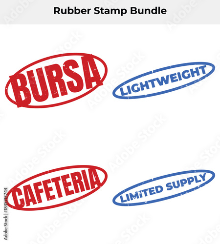 Set of Rubber Stamp Style Badges With Text Bursa, Cafeteria, Lightweight, Supply