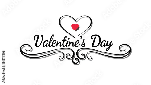 Valentine's day celebration with cursive text and 3d heart floating above, symbolizing love and affection on a white background