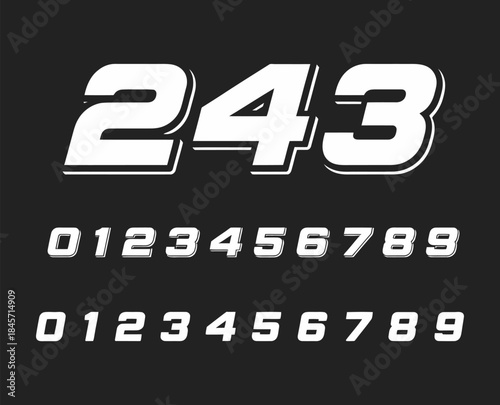 Racing numbers vector set with clean, striking typography for motorsport use, suitable for race cars, motorcycles, helmets, and high-speed competition graphics