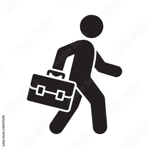 A simple black silhouette of a person hurrying with a briefcase