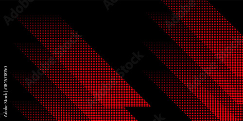 Dynamic Red Halftone Dots Background. Abstract Diagonal Retro Tech Graphic on Black. Pop Art Texture.