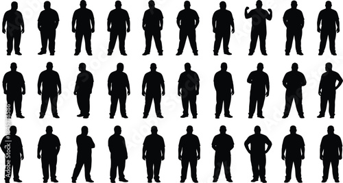 Collection of diverse male silhouettes in various poses and outfits