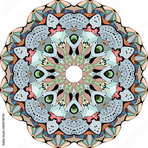 Colorful cute Mandalas. Decorative unusual round ornaments.