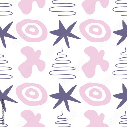 Spots, lines, dots. A seamless vector pattern of minimalist, trendy, hand-drawn abstract elements