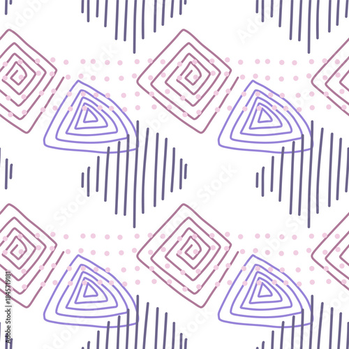 Spots, lines, dots. A seamless vector pattern of minimalist, trendy, hand-drawn abstract elements