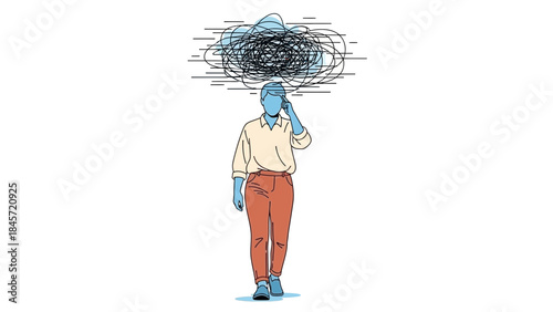 Illustration depicting stress and mental health challenges with a person and thought cloud