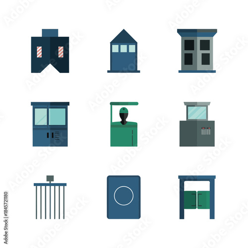 Residential door window and access control icon set for housing security infrastructure flat vector illustration design elements set