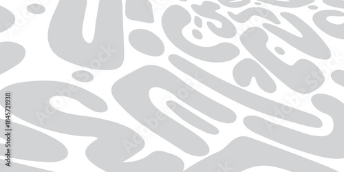 Abstract Grey Organic Shapes Background with Perspective. Minimalist Fluid Rounded Pattern. Modern Silver Amoeba Liquid Backdrop.