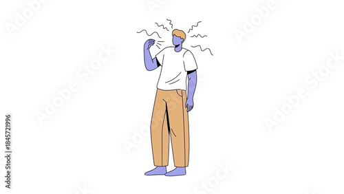 Illustration of a man expressing frustration and stress with a white background