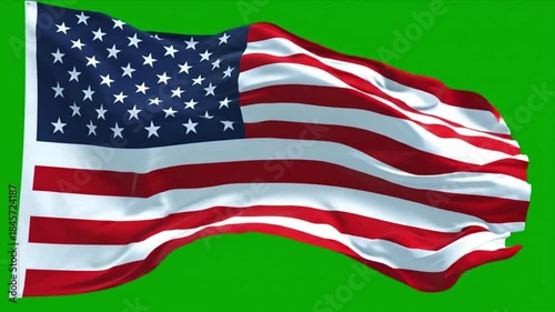 United States Flag Waving On Green Screen Chroma Key