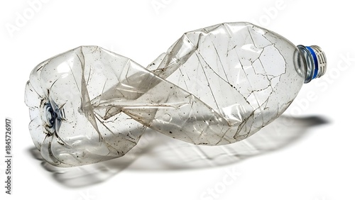 Crushed plastic bottle isolated on white background
