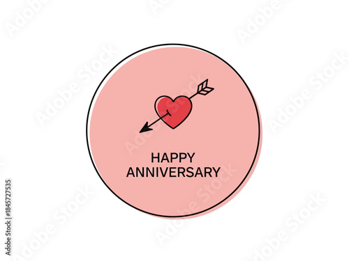 Happy Anniversary Heart Arrow Badge in Pink Circle