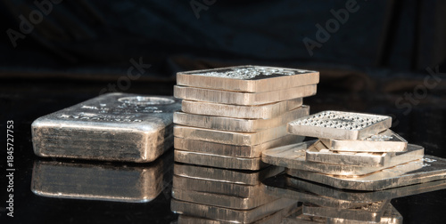 Silver bars of different sizes, collection theme banner