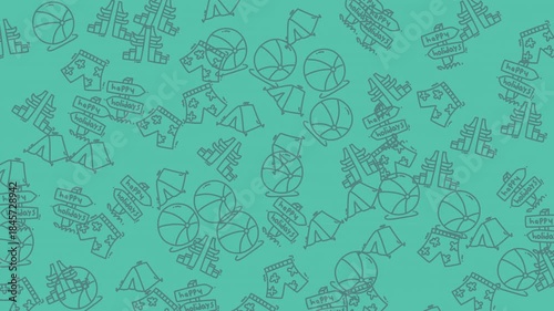 Seamless looping teal background with line art education and science icons.