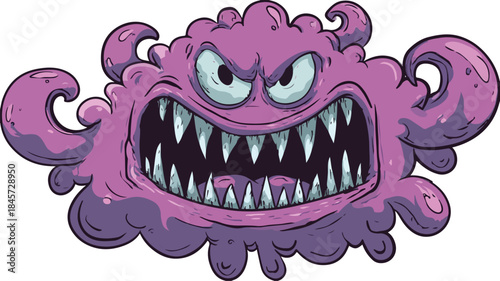Spooky Monster Cartoon Illustration with Scary Face