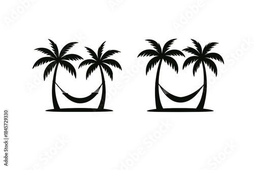 Silhouette of palm trees with hammocks for tropical relaxation design