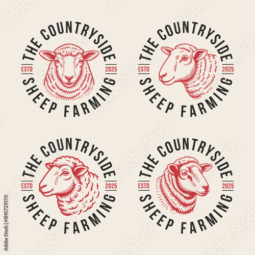 Set of Sheep Farm logo vintage stamp