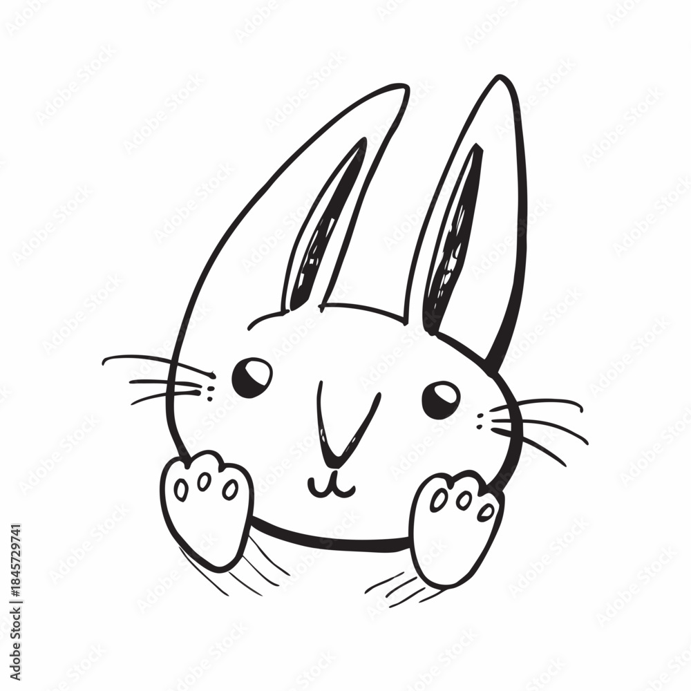 Fototapeta premium Minimal outline rabbit character. Monochrome doodle vector illustration isolated on white background for design projects.