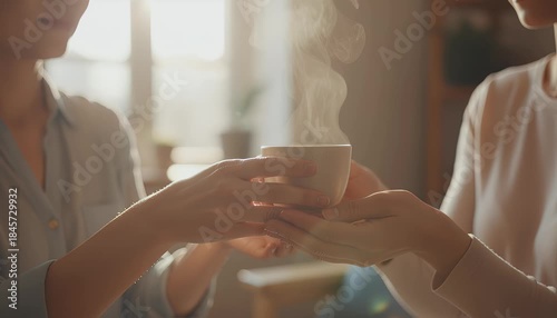 Sharing a beverage in natural light close up