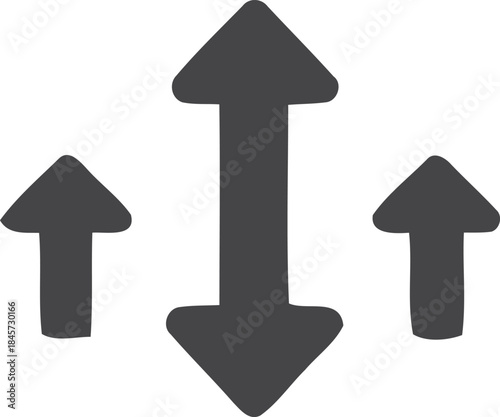 A minimalist icon depicting a central double-headed arrow flanked by two smaller upward-pointing arrows, symbolizing vertical movement and comparison.