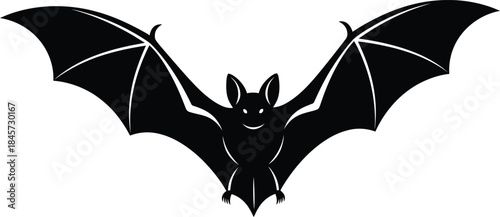 Bat silhouette isolated on transparent background flying downwards