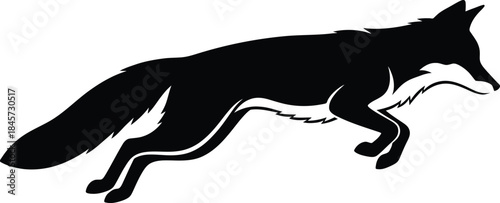 Black silhouette fox isolated on transparent background