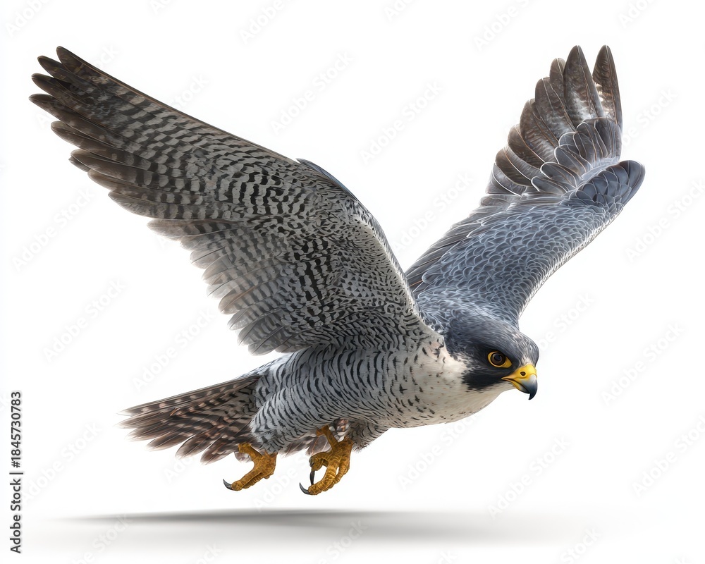 Fototapeta premium Peregrine Falcon Plunging for Prey: Realistic 3D Depiction of a Wild Hawk in Action