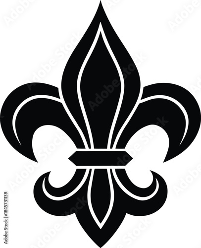 Black tribal fleur de lis spider symbol illustration with web inspired vector tattoo design
