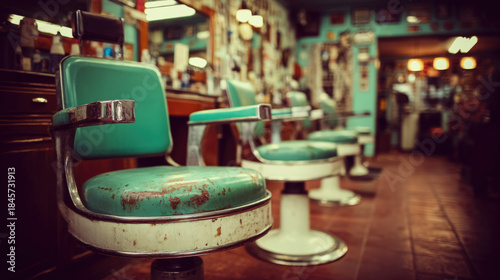 A row of vintage barber cha...