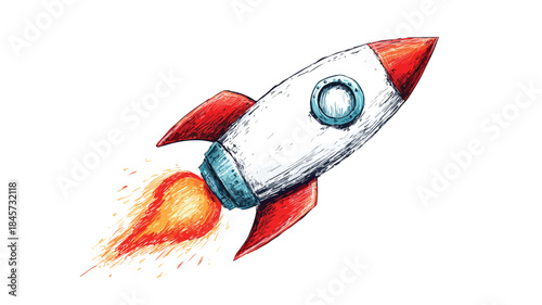 Rocket with Red Flame Vector Illustration for Space Exploration and Adventure