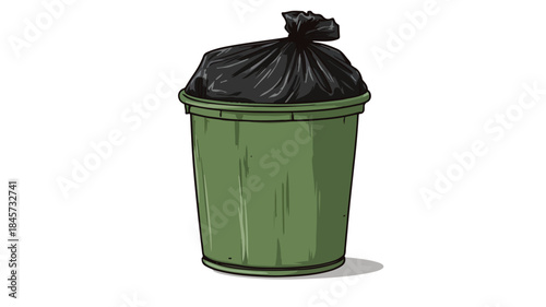 Trash Can with Black Bag Vector Illustration for Waste Management Concepts
