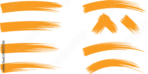 A selection of orange brush strokes including horizontal lines and upward pointing arrow shapes