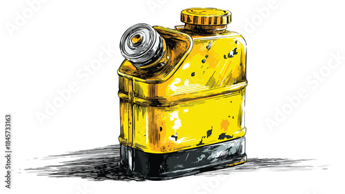 Yellow and Black Oil Can Vector Drawing with Outline for Professional Designs