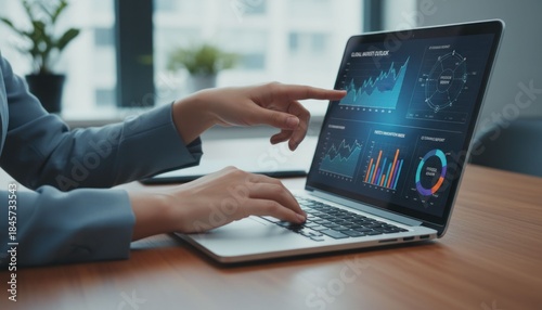 Analyzing business data trends office environment digital content modern workplace close-up view data insights for better decisions