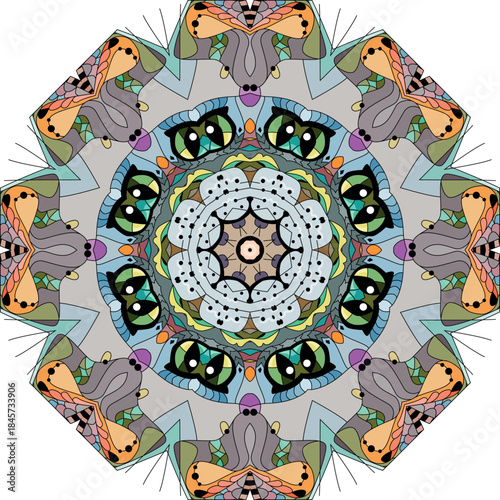 Colorful cute Mandalas. Decorative unusual round ornaments.