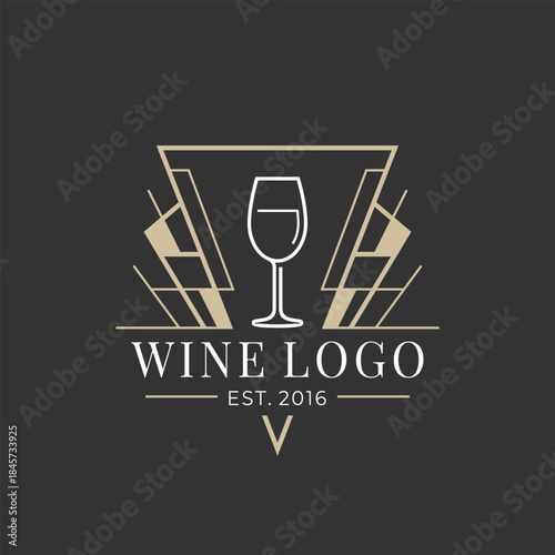 Wine luxury art deco logo vector