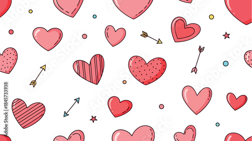 Seamless vector pattern of pink hearts and arrows