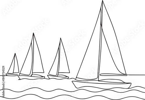 Elegant Yacht Race Line Art Marine Sport Regatta Scene