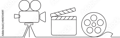 Film Production Business Icons Line Art Cinema Equipment Set