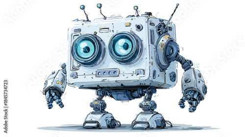 Futuristic Robot with Blue Eyes and Blue Eyes Vector Illustration