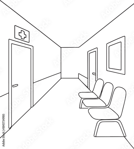 Hospital Corridor Interior Line Art Medical Facility Waiting Area