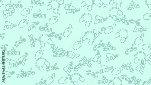 Seamless mint green doodle animal pattern loop.