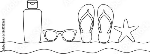 Summer Beach Accessories Line Art Vacation Holiday Concept