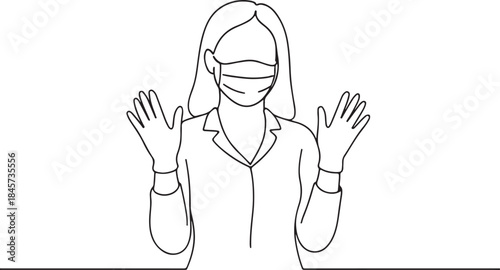 Personal Safety Hygiene Woman Line Drawing Pandemic Awareness