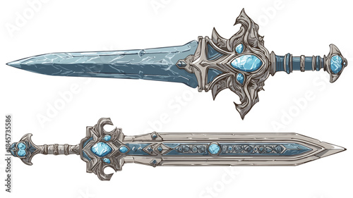 Elegant Sword with Blue Stone Decoration, High-Quality Sword Design for Stock Photos