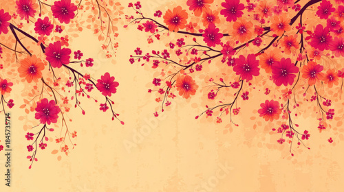 floral background with small flowers and branches