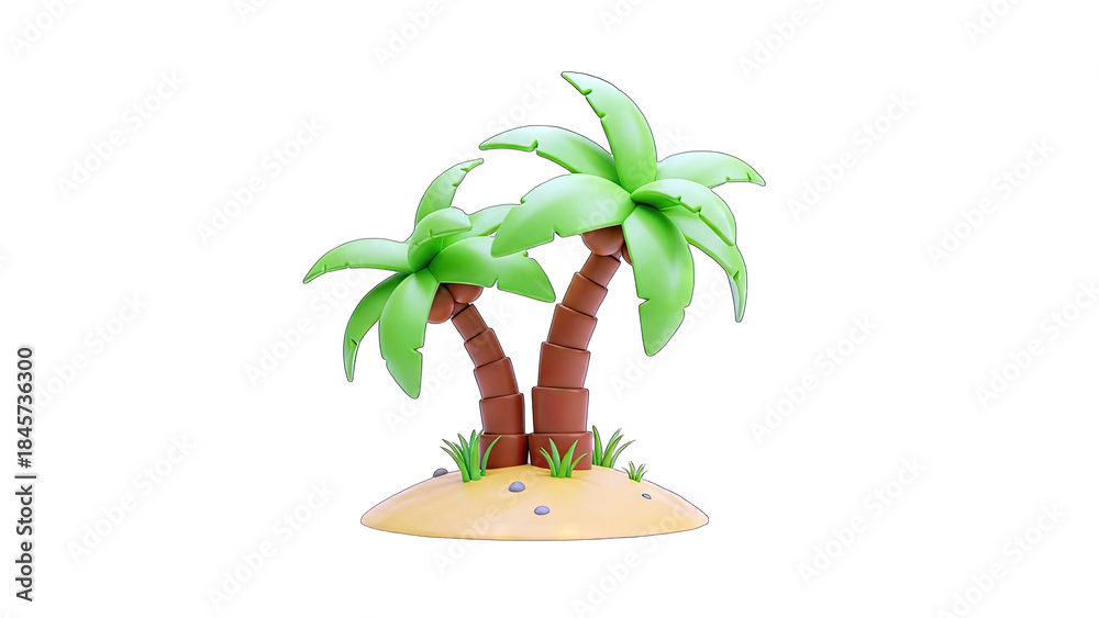 Fototapeta premium Cartoon Palm Trees on Island - Tropical Vacation Concept