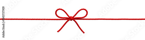 A Simple Red Bow Tied on a Thin Red String Against a White Background