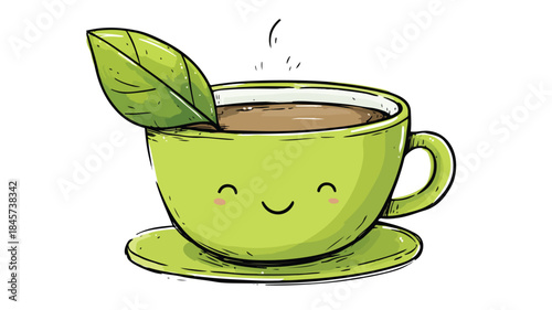 Smiling Green Tea Cup Vector Illustration for Refreshing Designs